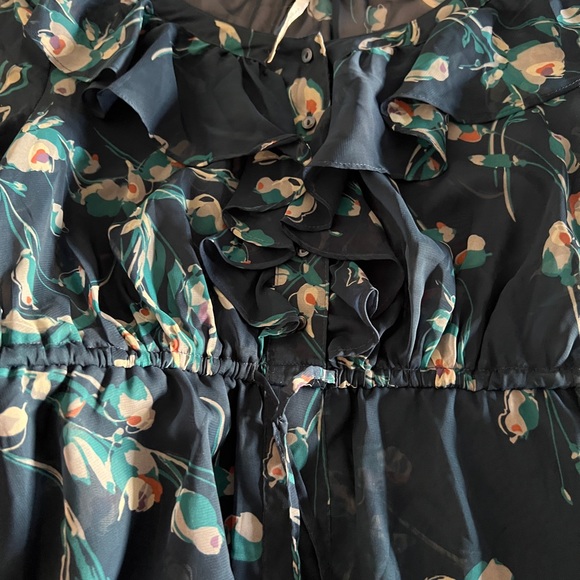 Lauren Conrad Women's Dark Green Floral Midi Dress Size 2 Small Chiffon Fall 3/4 - Picture 10 of 11